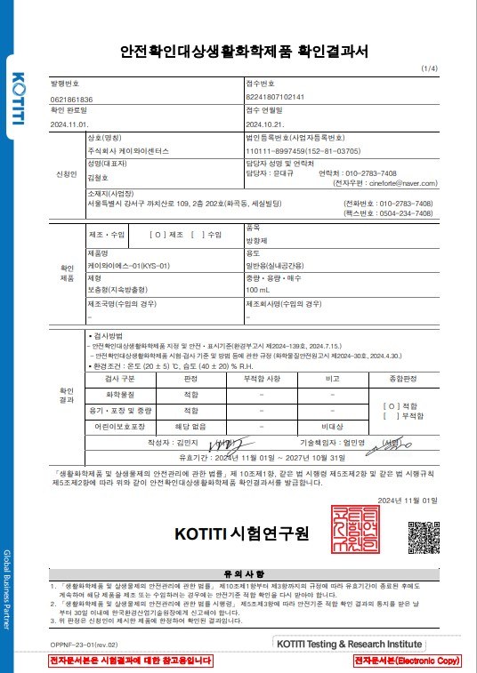 안전확인대상생활화학제품 확인결과서